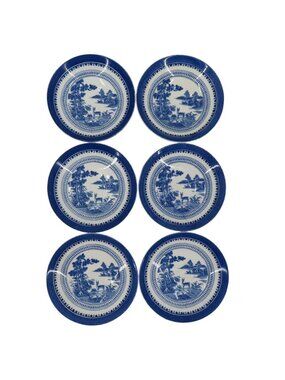 VTG Booths  Set of 6 Saucers 5.75in Lowestoft Deer 658322 Blue White England